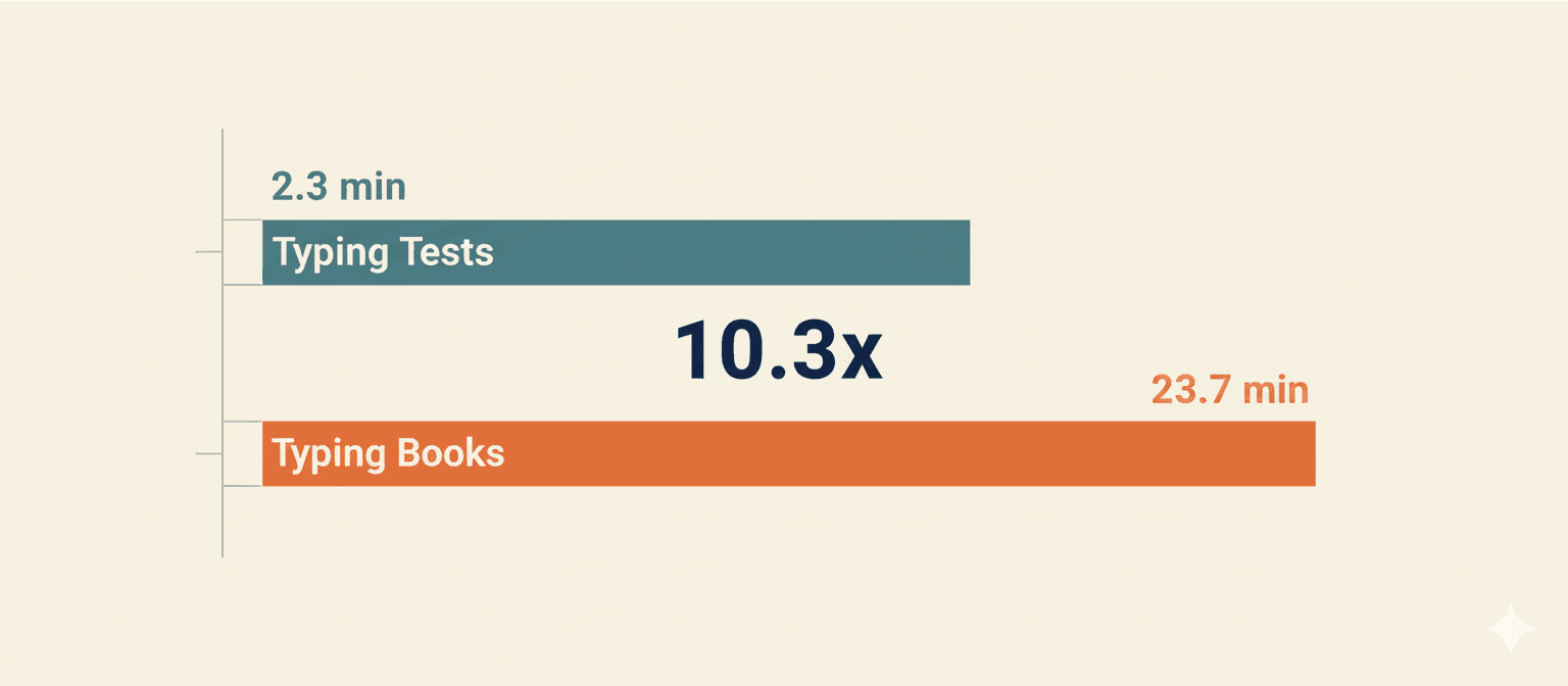 Bar chart comparing the session length of typing test vs typing a book