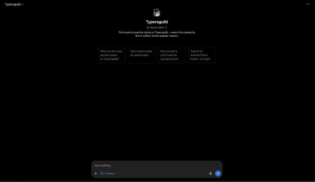 Typersguild Custom GPT home screen with conversation starters on ChatGPT